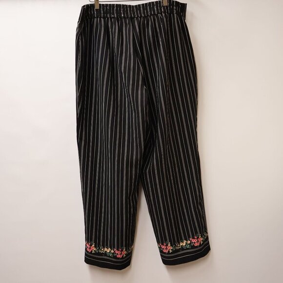 Black & White Striped Womens Pants With Floral Hem Detail By Roz & Ali Size 14 - Picture 10 of 11